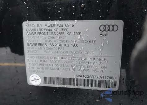 2015 Audi Sq5 3.0T Premium Plus z USA, uszkodzony, nr VIN WA1CGAFP3FA117863